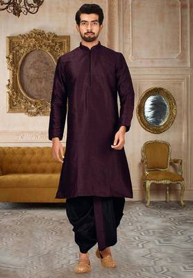 Wine dupon art silk kurta with pipepin work 1