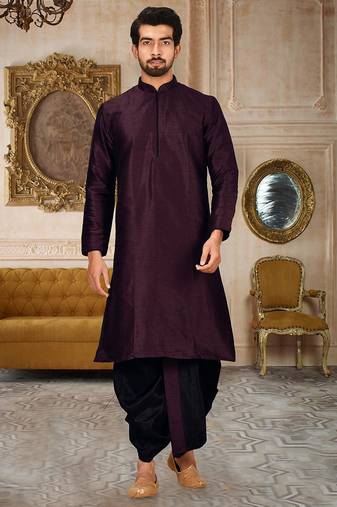 Wine dupon art silk kurta with pipepin work