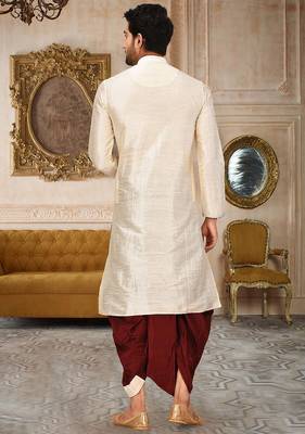 Cream dupon art silk kurta with pipepin work 4
