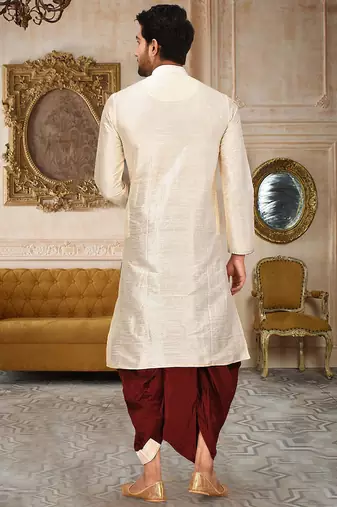 Cream dupon art silk kurta with pipepin work