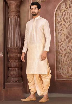 Cream dupon art silk kurta with pipepin work 3