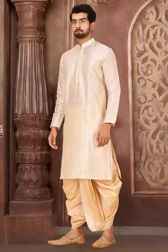 Cream dupon art silk kurta with pipepin work