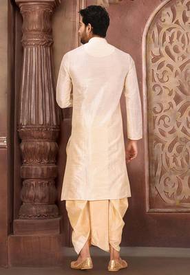 Cream dupon art silk kurta with pipepin work 4
