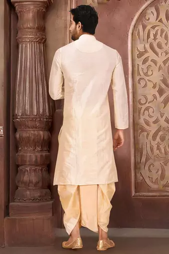 Cream dupon art silk kurta with pipepin work