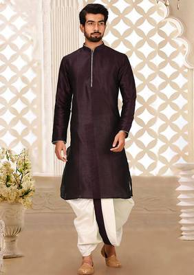 Wine dupon art silk kurta with pipepin work 1