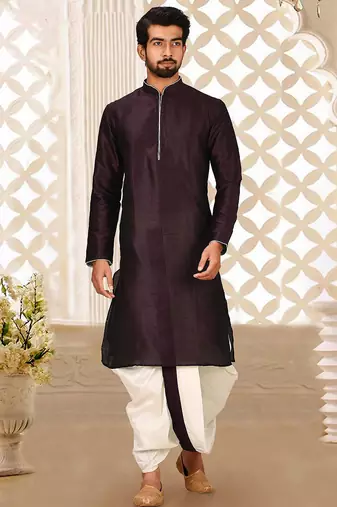 Wine dupon art silk kurta with pipepin work