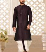 Wine dupon art silk kurta with pipepin work