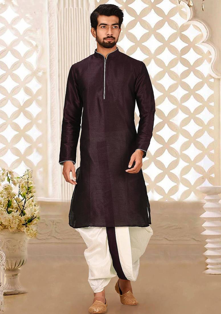 Wine dupon art silk kurta with pipepin work