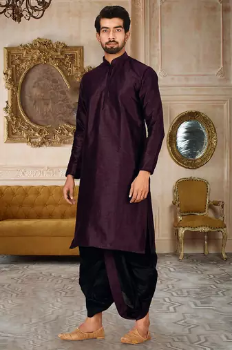 Wine dupon art silk kurta with pipepin work