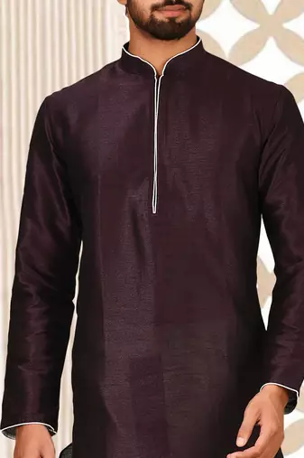 Wine dupon art silk kurta with pipepin work