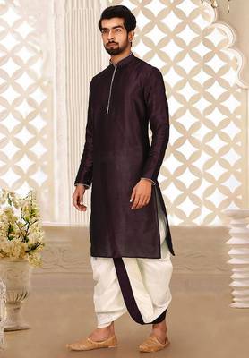 Wine dupon art silk kurta with pipepin work 3