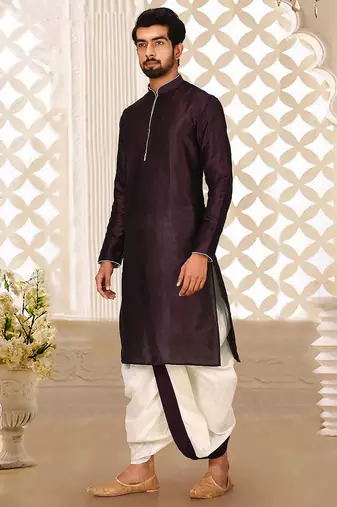 Wine dupon art silk kurta with pipepin work