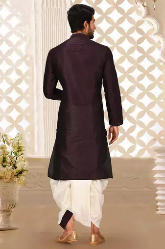 Wine dupon art silk kurta with pipepin work