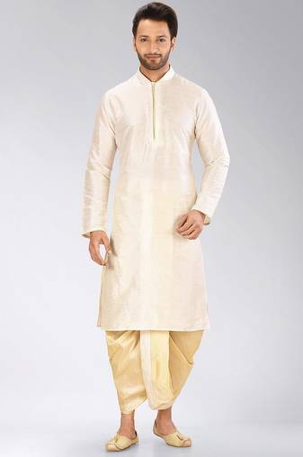 Cream dupon art silk kurta with pipepin work