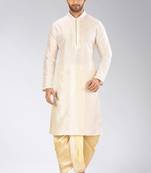 Cream dupon art silk kurta with pipepin work