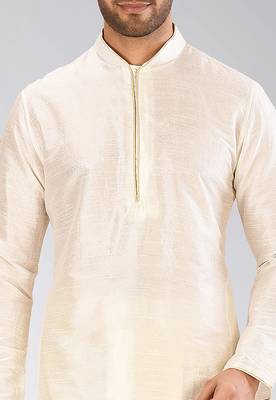 Cream dupon art silk kurta with pipepin work 2
