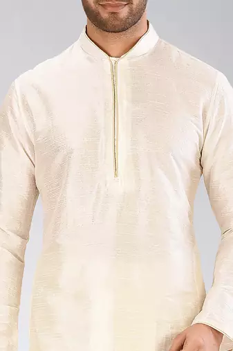 Cream dupon art silk kurta with pipepin work