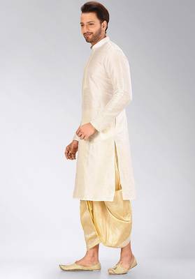 Cream dupon art silk kurta with pipepin work 3