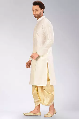 Cream dupon art silk kurta with pipepin work