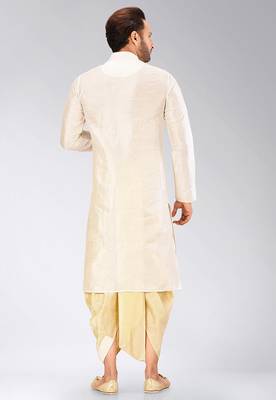 Cream dupon art silk kurta with pipepin work 4
