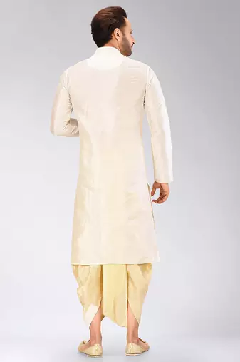 Cream dupon art silk kurta with pipepin work