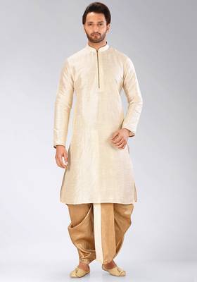 Cream dupon art silk kurta with pipepin work 1