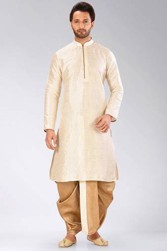 Cream dupon art silk kurta with pipepin work