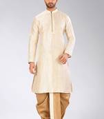 Cream dupon art silk kurta with pipepin work