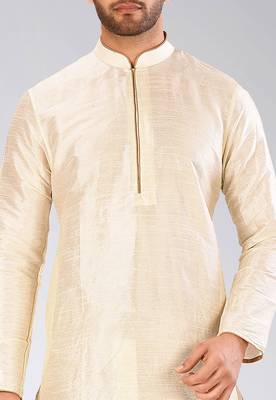 Cream dupon art silk kurta with pipepin work 2