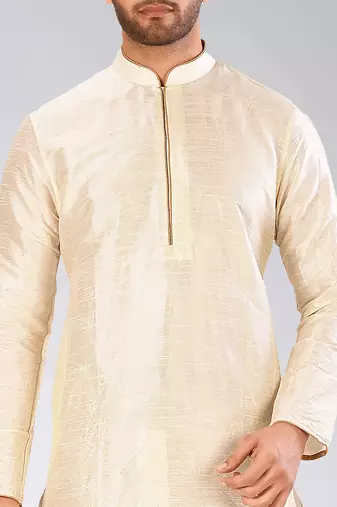 Cream dupon art silk kurta with pipepin work