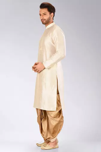Cream dupon art silk kurta with pipepin work