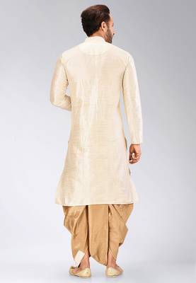 Cream dupon art silk kurta with pipepin work 4