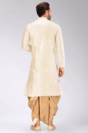 Cream dupon art silk kurta with pipepin work
