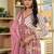 Cotton white & pink hand block print gathered kurta with sharara & chiffon dupatta set of 3