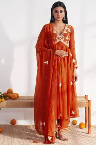 Orange vichitra silk embroidered salwar suit
