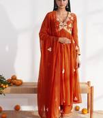 Orange vichitra silk embroidered salwar suit