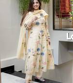 Off white viscose chanderi embroidered salwar suit