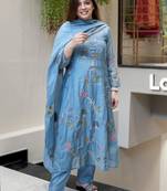 Light blue viscose chanderi embroidered salwar suit