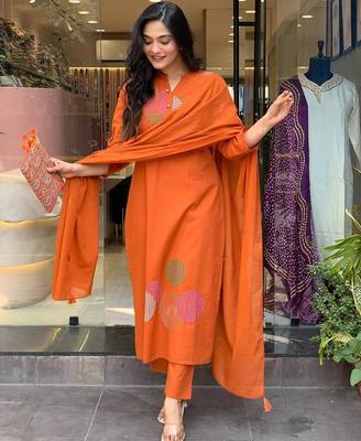 Orange rayon embroidered salwar suit 1