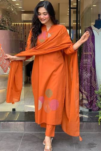 Orange reyon embroidered salwar suit