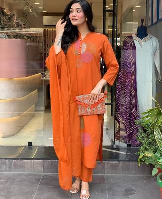 Orange rayon embroidered salwar suit 2