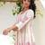 Cotton white & red hand block placement print anarkali kurta with pants & chiffon dupatta set of 3