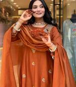Orange vichitra silk embroidered salwar suit