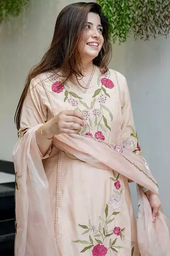 Light peach chanderi silk embroidered salwar suit