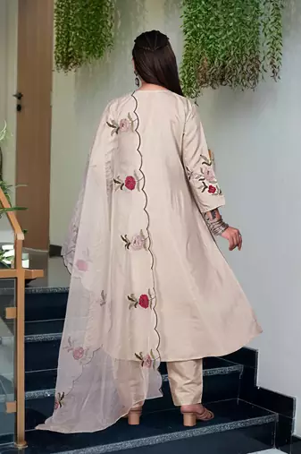 Light peach chanderi silk embroidered salwar suit
