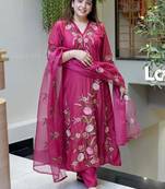 Pink chanderi silk embroidered salwar suit