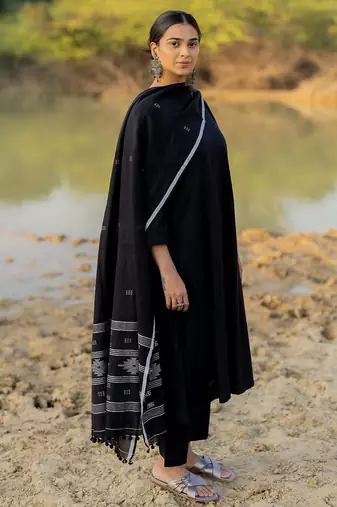 Black chanderi silk designer salwar suit