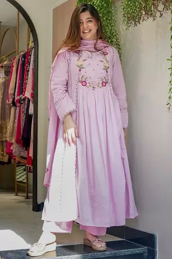 Light pink chanderi silk embroidered salwar suit