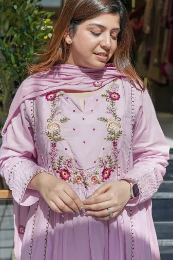 Light pink chanderi silk embroidered salwar suit