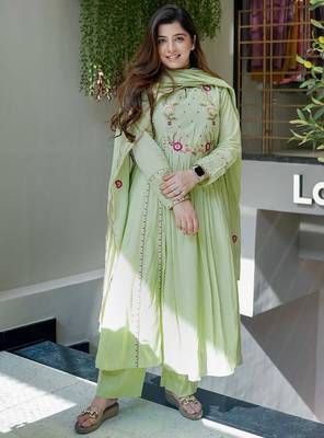 Light green chanderi silk embroidered salwar suit 1